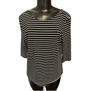 Large Joan Vass New York 3/4 Sleeve Black & White Stirped Women's Top